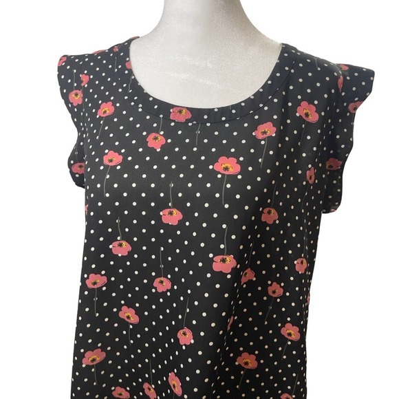 NWOT Pleione Nordstrom Polka Dot Floral Ruffle Tank Top‎ Small - Picture 1 of 9